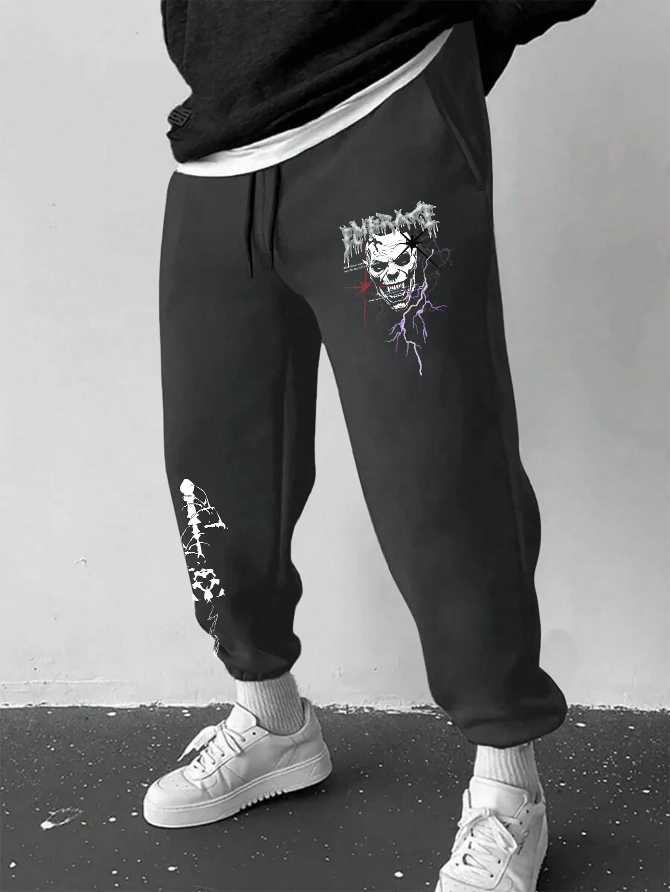 Men's Gothic Metal Skull Lightning Thorn Cross Print Sweatpants Elastic Waist Soft Dark Punk Street Hip Hop Joggers