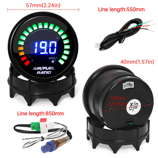 AD 52mm Air Fuel Ratio Gauge Voltmeter AFR Meter 2 In 1 Gauge with Narrowband O2 Oxygen Sensor Car Gauge Fit For 12V Racing Car