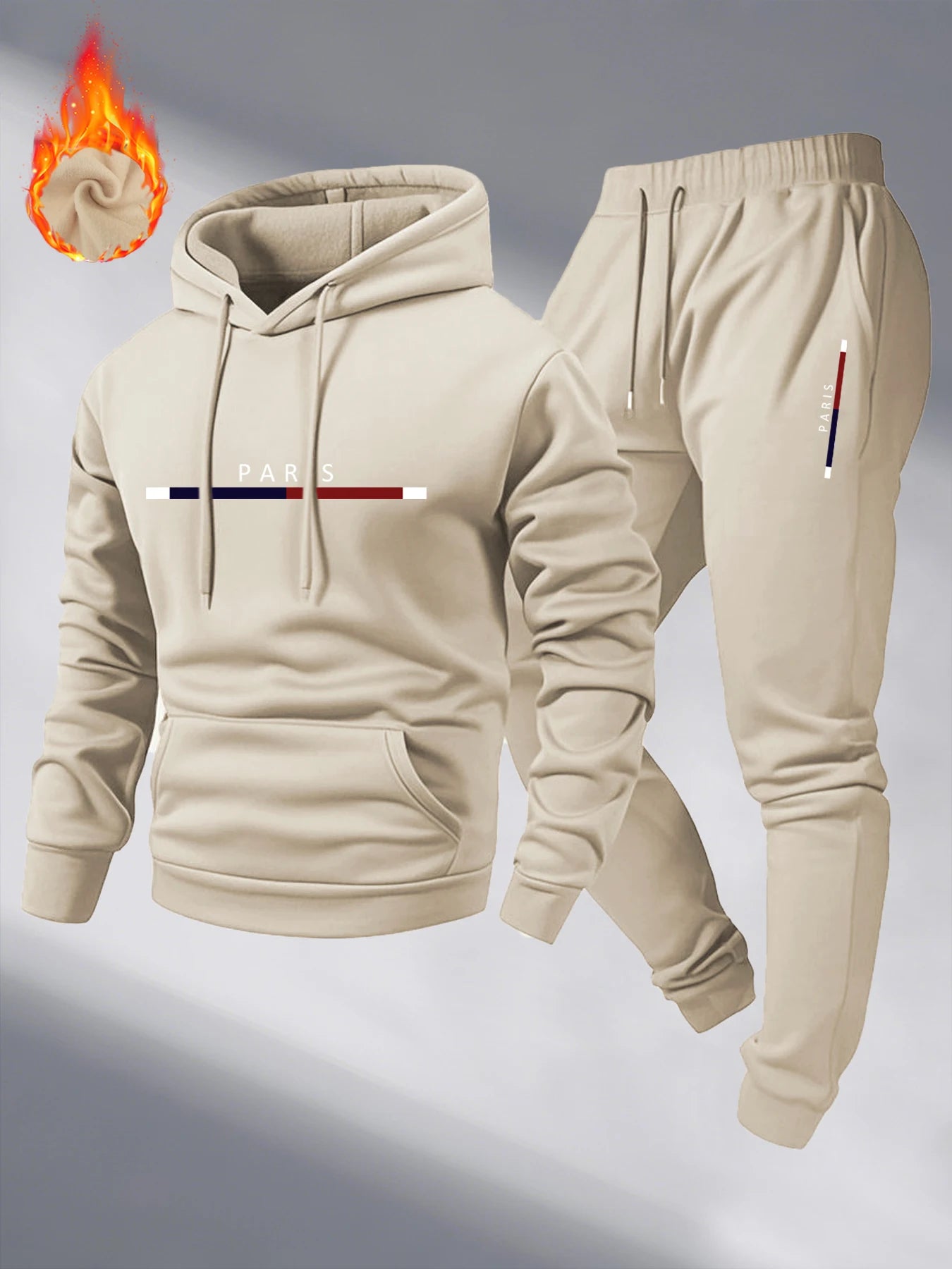 Men Hooded Tracksuit Winter Casual Thick Loose Plus Size Paris Letter Print fleece warm pullover long sleeved hooded sweatshirt
