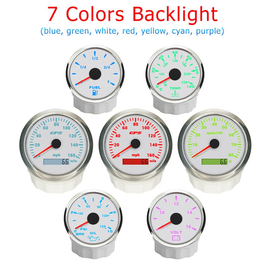 ELING 6 Gauge Set 85mm GPS Speedometer with Tachometer with 52mm Water Temp Oil Pressure Fuel Level Voltmeter with Backlight