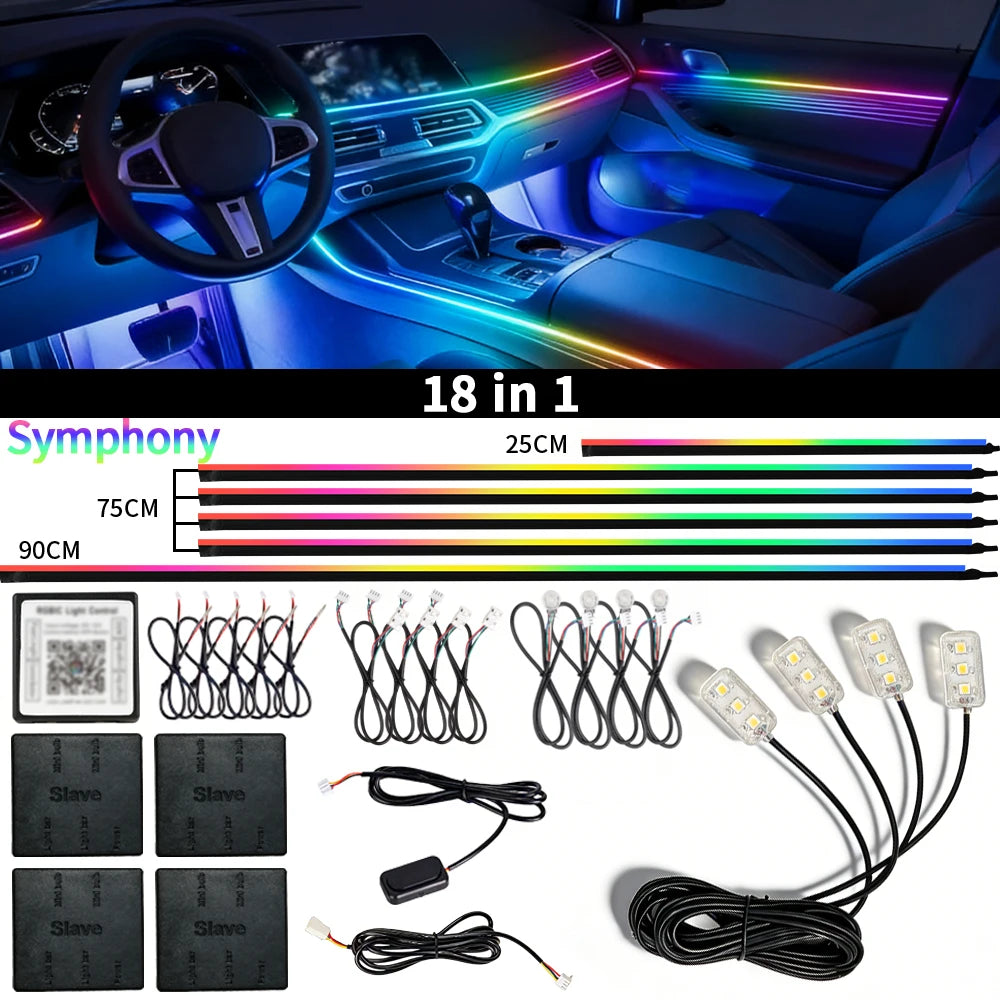 Led Car Ambient Lights 213 64 Color RGB Symphony Streamer Bluetooth Rainbow Interior Acrylic Strips Auto Atmosphere Lamp Kit