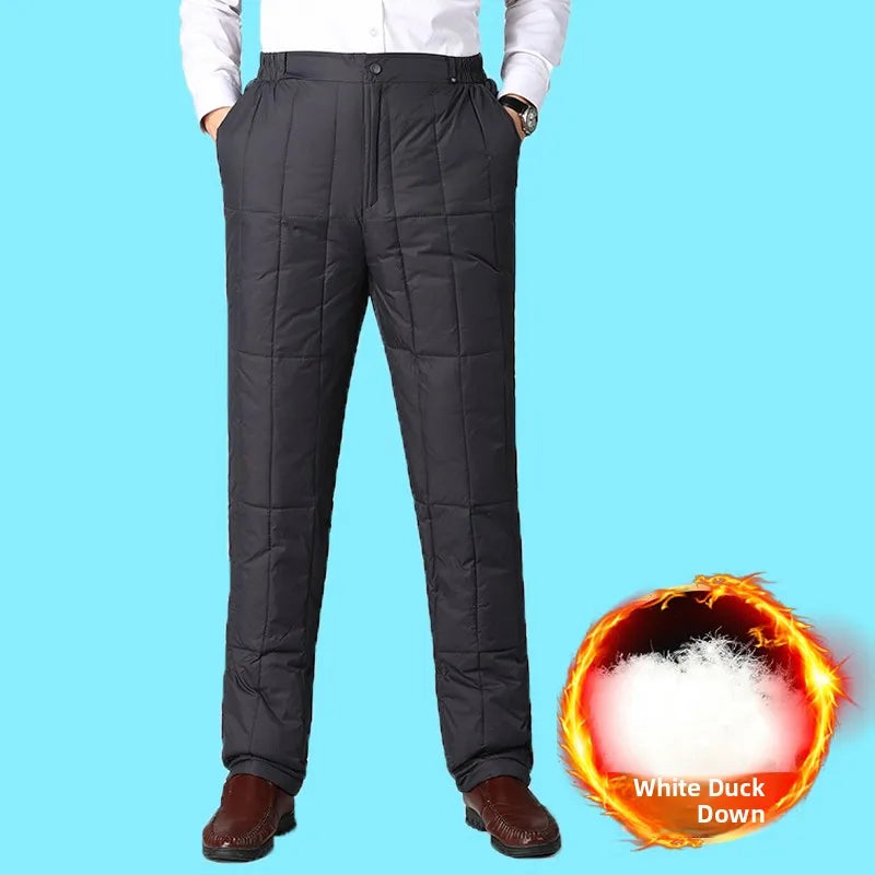 Men's down Trousers Thickened Winter Outerwear Dad Style Inner Warm Cotton Pants Fashionable Urban Straight Leg Long Pants