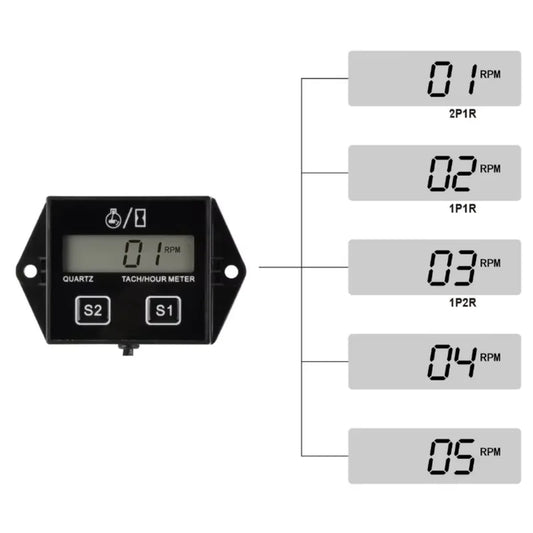 Digital Motor Speedmeter Engine Hour Meter Tachometer Gauge RPM LCD Display for Boat Motorcycles Chainsaw