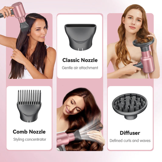 1600W Professional Hair Dryer with 3 Attachments 2 Wind Speeds Ionic Blow Dryer Fast Drying Hairdryer for Home Travel