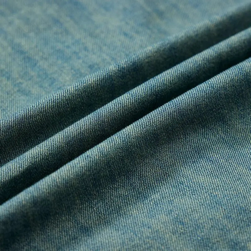 Men Summer Denim Thin Shirt Short Sleeve Soft Cotton Pockets Slim Slight Elastic Jeans Cowboy Shirt Clothing 2025 Vintage Loose