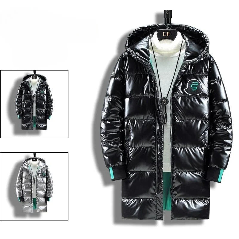 Water Resistant Down Cotton Jacket for Men 2025 New Winter Thickened Glossy Warm Korean Style Trendy Long Coat