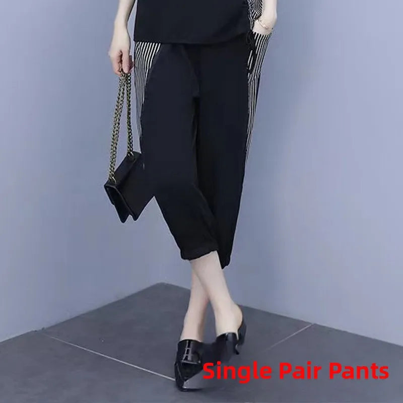 Summer New Style Women's Sporty Casual Short Sleeve TT Shirt Set Large Size Two-Piece Fashionable Korean Trendy Outfit