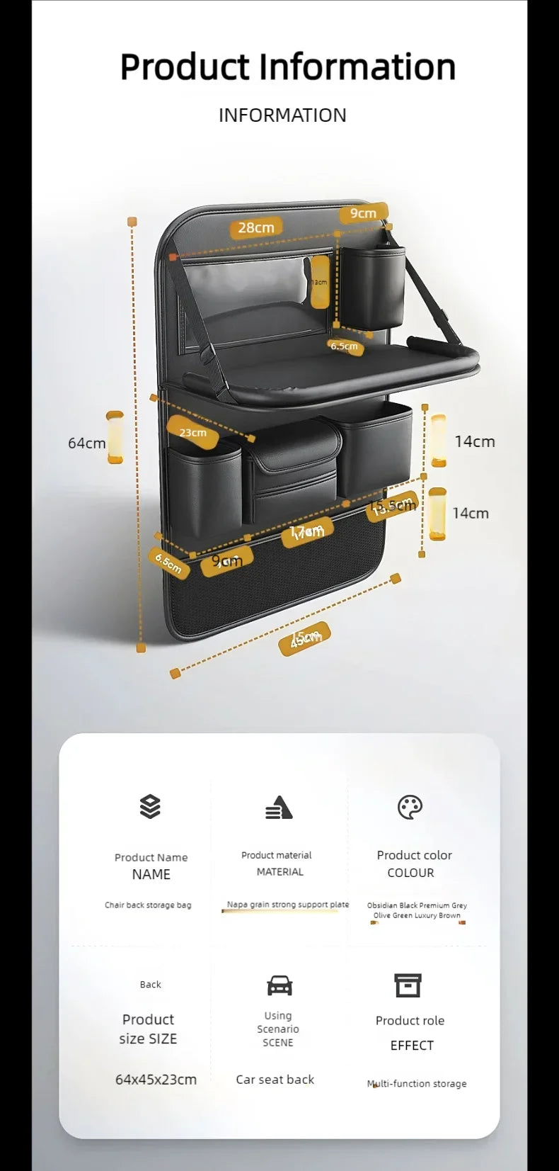 Car Seat Back Storage Bag Large Capacity Multi-Pocket Backseat Organizer Foldable Dining Table Tablet Tray Hanging Bag