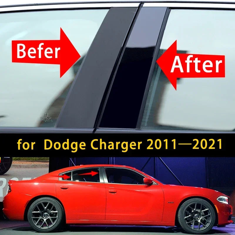 6Pcs Car Door Window Pillar Posts Trim Covers Sticker for Dodge Charger 2011 2012 2013 2014 2015 2016 2017 2018-2023