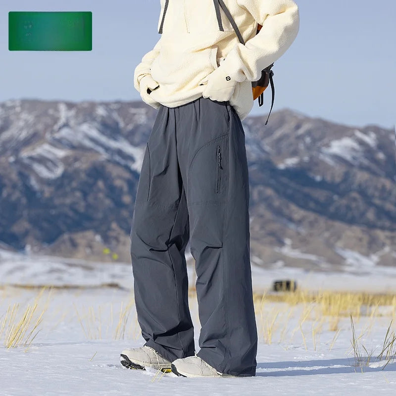 Comfortable Thickened Duck down Casual Pants Men's Loose Fit Warm Windproof Winter Trousers Straight Leg Workwear Long Pants