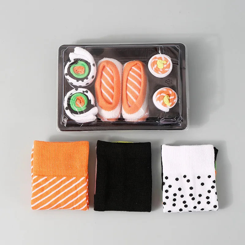 3/4/5 Pairs of Novelty and Interesting Salmon Sushi Socks Gift Box Christmas Season Style