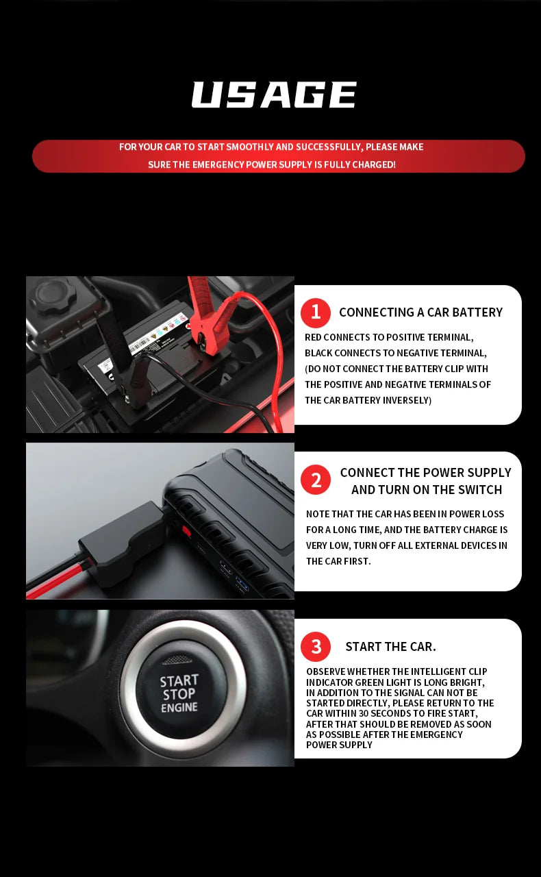 2000A 1600A Multifunctional Car Emergency Start Power Supply 12V Car Starting Charge 1200A 1000A 800A Jump Starter Start Booster