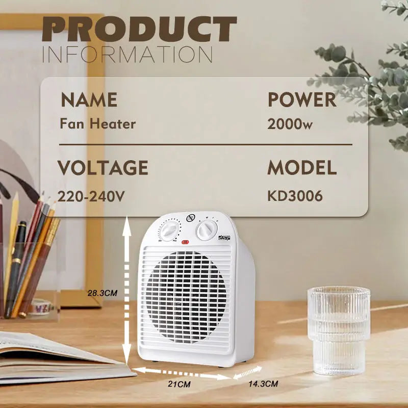 Desktop Office Heating Fan Compact Portable Electric Fan Heater 2000W Portable Plastic Household Heater