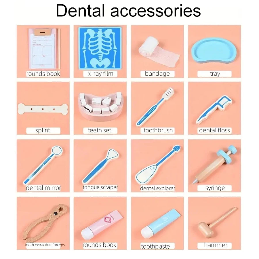 Children's Wooden Doctor's Kit, Pretend Game for Playful Children, Fun Role Playing Game for Boys and Girls' Medical Bags