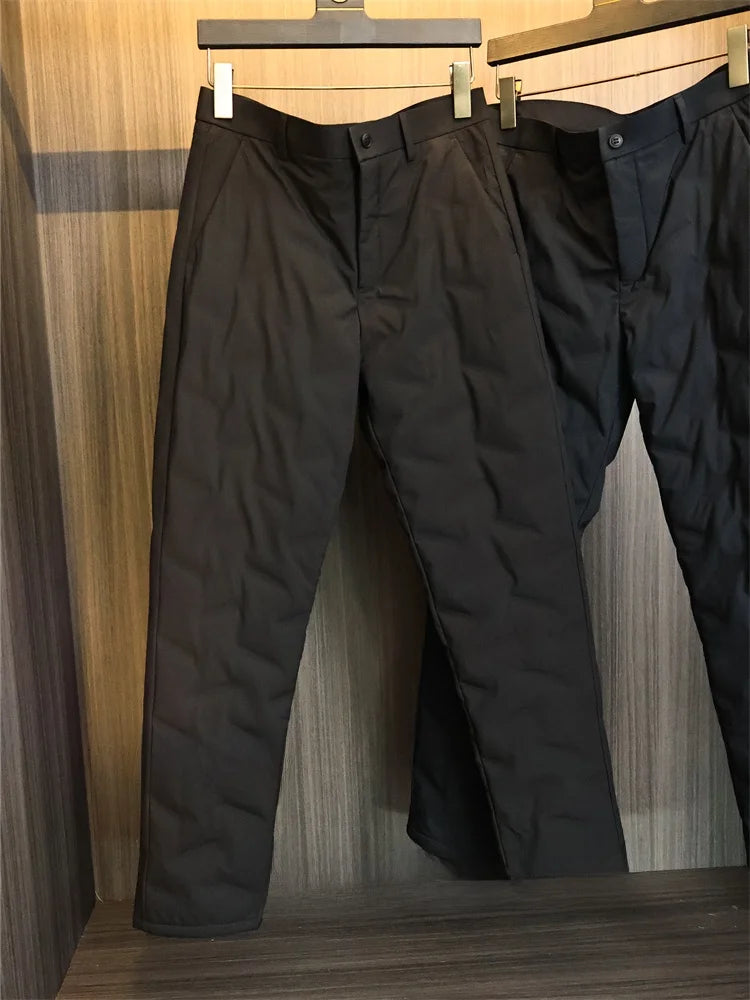 Lightweight 90 down Filled Men's Thickened Warm Winter Straight Leg down Pants Casual Trousers Fashionable Urban Style Pure C...