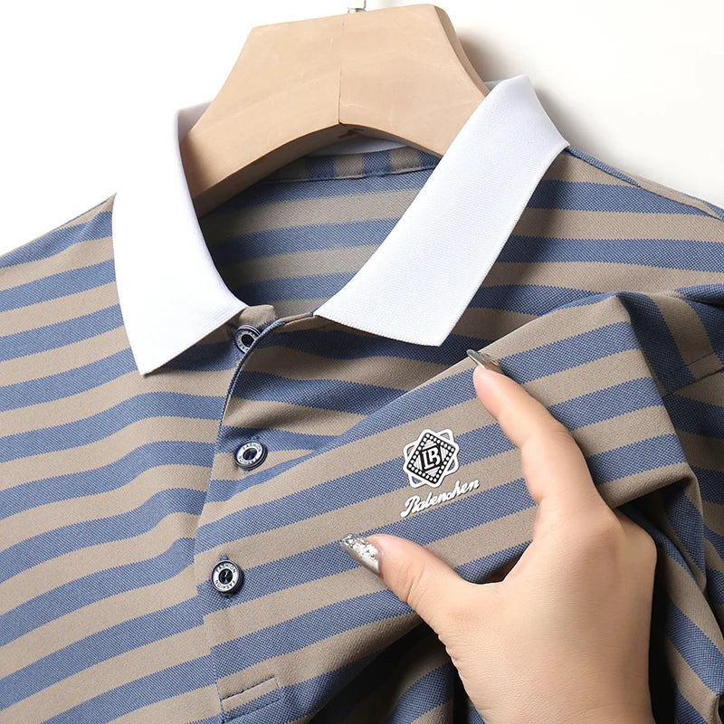 2024 Summer Men's Short Sleeved Classic Striped POLO Shirt Casual Fashion Comfortable Breathable Versatile Men's Top T-shirt