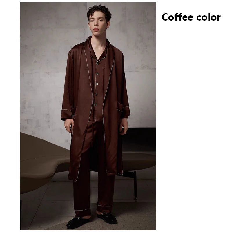 100% Natural Silk Men's Long Nightgown Navy Blue Casual Lounging Dress Comfortable Loose Size 5XL Weight 150KG Pajamas Cool