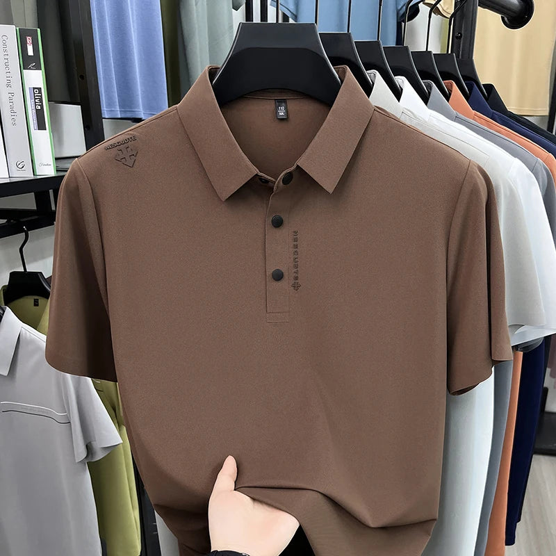 Hot-Selling Man Short-Sleeved Polo Shirt Letter Print Button Lapel Summer T-Shirt Sports Casual Outdoor Seamless Men's Clothing