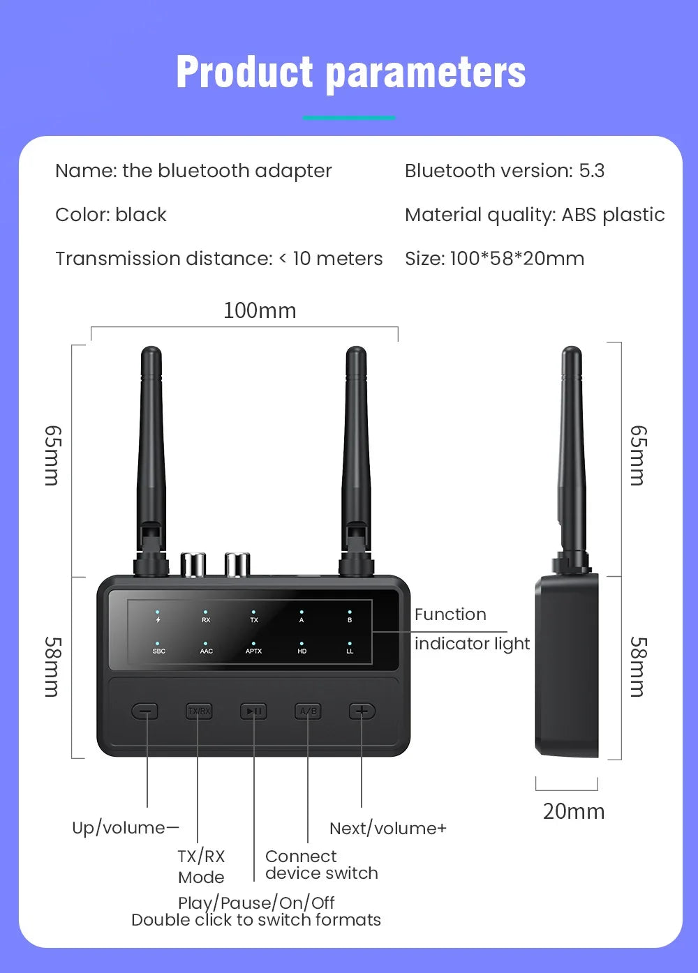 Desktop aptX-Adaptive AD/HD/LL AAC 2 in 1 Bluetooth Audio Transmitter Receiver 3.5MM AUX RCA Stereo HiFi Music Wireless Adapter