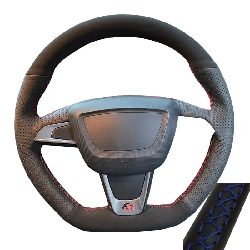 Hand Sewing Soft Suede Car Steering Wheel Cover For Seat Ibiza(6J)(FR/CUPRA) 2015 Mii FR Leather Original Steering Wheel Braid
