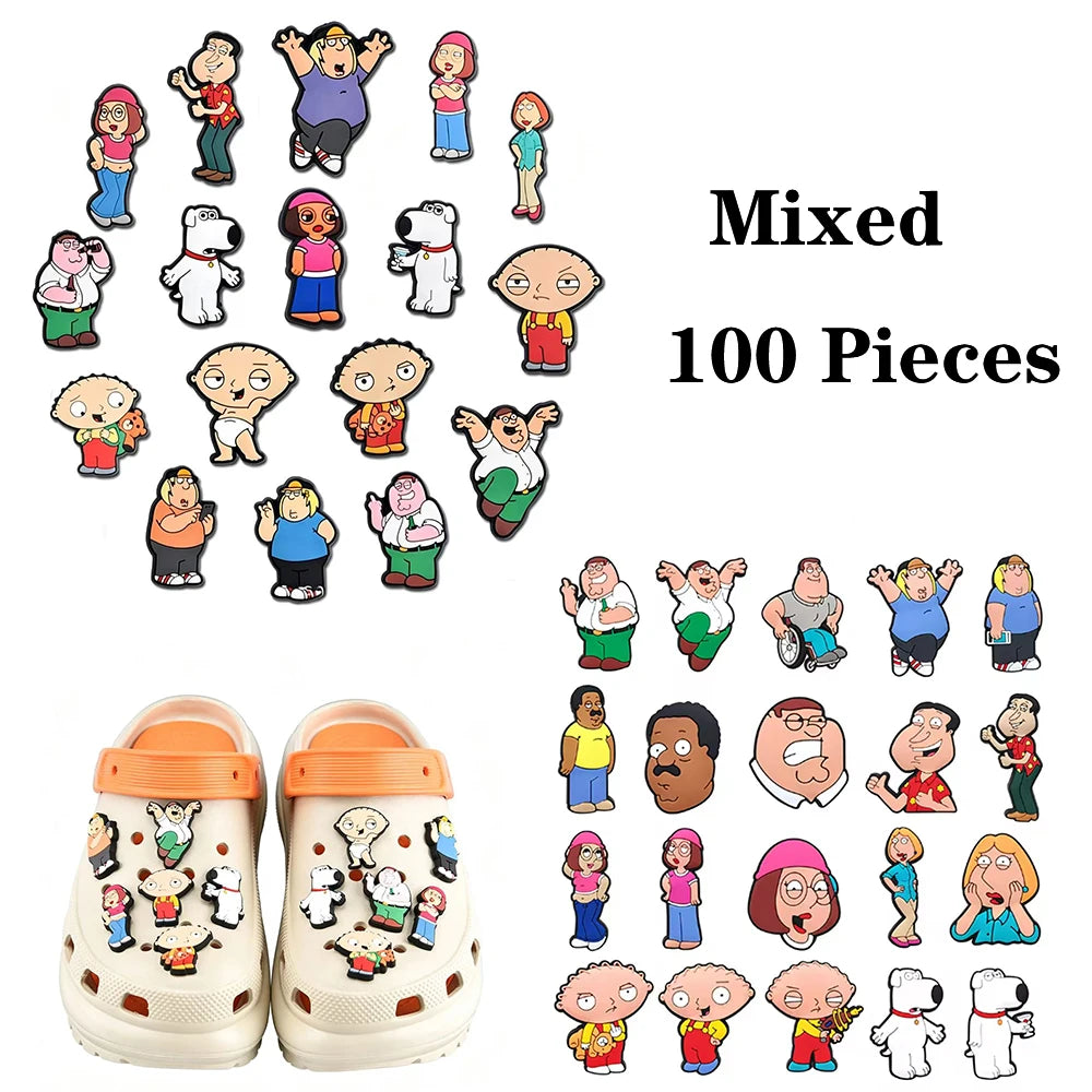 17-100pcs Cartoon Family Guy Shoe Charms For Slides Sandals, PVC Shoe Decorations Accessories For Christmas Gift Party Favor