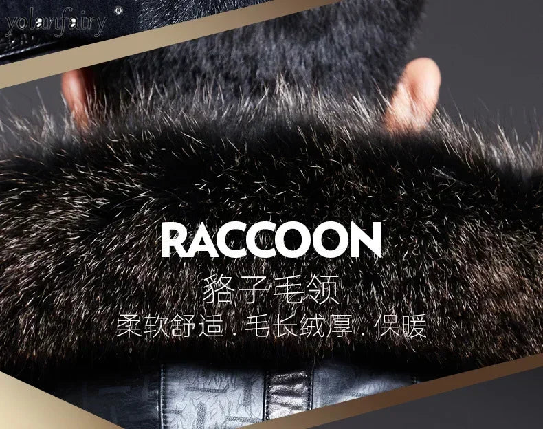 Sheepskin Jacket Men Real Fur Parkas 2023 Winter Kid Lamb Coats Men's Raccoon Fur Hooded Natural Leather and Fur Jackets FC