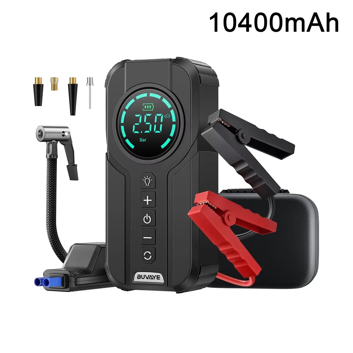 BUVAYE 4 In 1 Car Battery starter power bank,Booster Car Battery Powerbank,150PSI Air Pump 12V Jump Starter