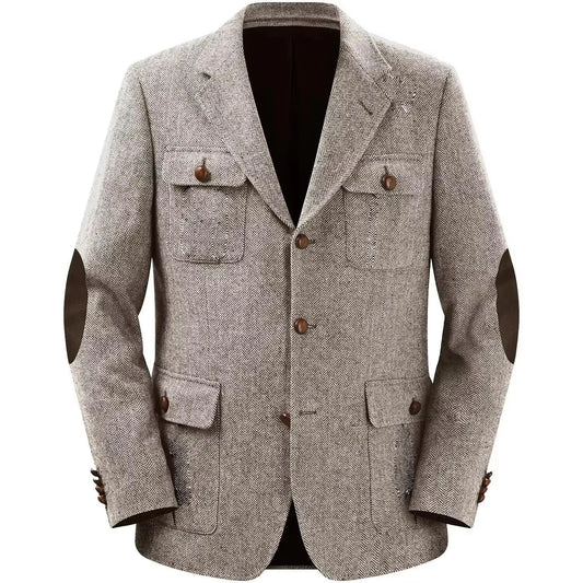 Men's Herringbone Hunting Jacket Casual 4 Pockets Fashion Design Vintage Tweed Blazers Blazer Single Breasted Comfortable Work