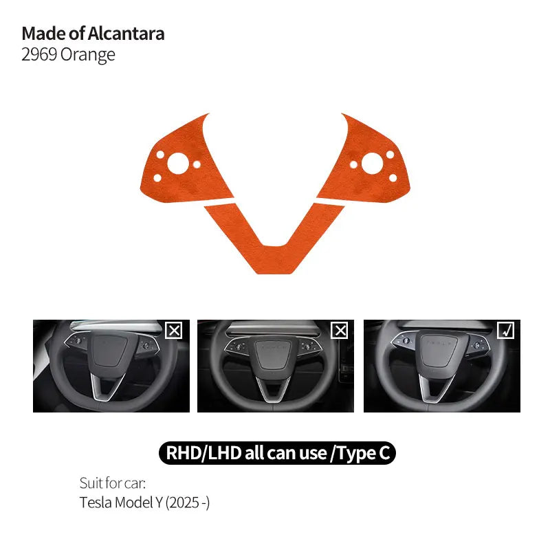 Made of Alcantara For Tesla Model 3 (2024-)/Model Y (2025-) Steering Wheel Trim Frame Sticker Car Interior Tuning Accessories
