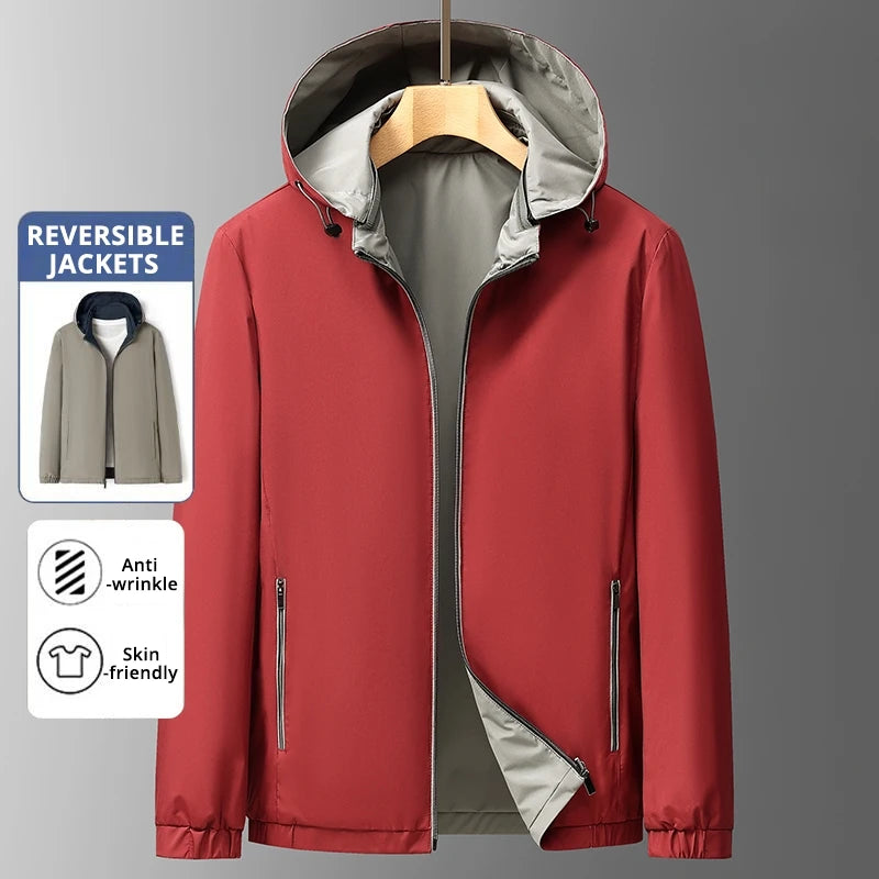 Premium Reversible New Detachable Hood Men Waterproof Lightweight Outdoor Jacket Spring Autumn Windbreaker Casual Coats Outwear
