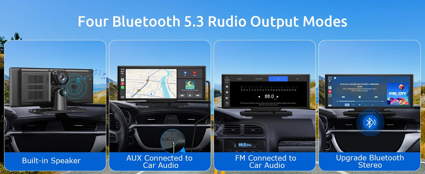 10.26" 4K 64GB Dash Cam Touch Screen Car Stereo Rearview Wireless Apple Carplay Android Auto Dual Len Recorder Dashboard