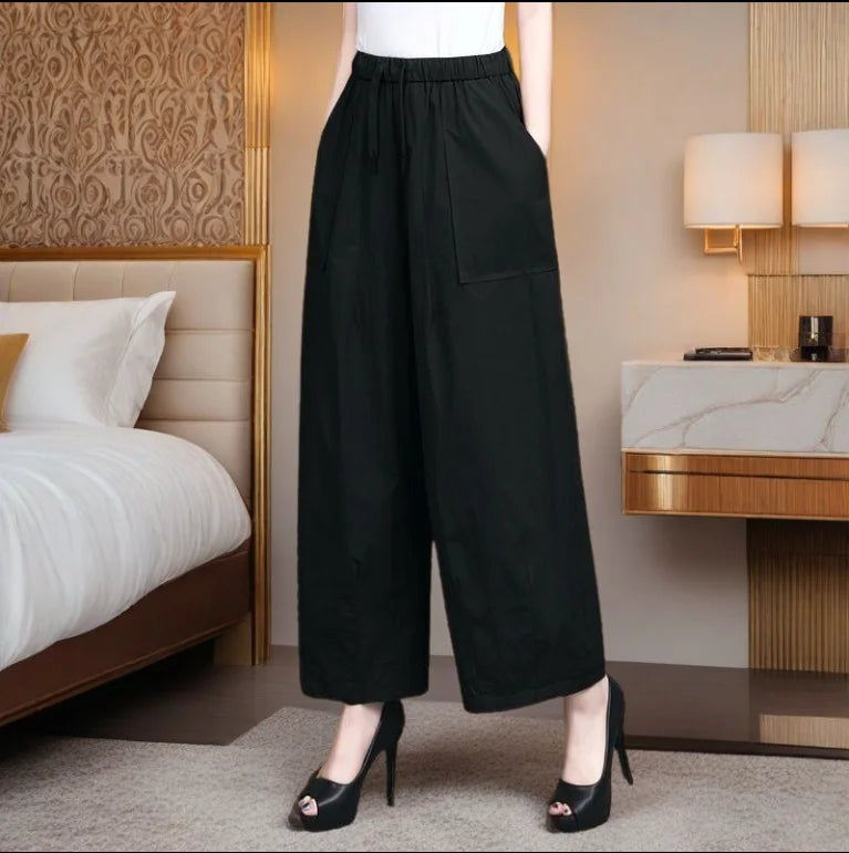 High Waist Wide Leg Pants Women Loose Slimming Nine Points Casual Pants plus Size Versatile Midlife Mom Pants Commute Style