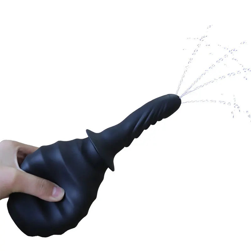 Black Liquid Silicone Anal Douche Enema Bulb - Anti-Backflow Anal Cleaner with Multiple Nozzles, Colon Cleansing Sex Toy for Men