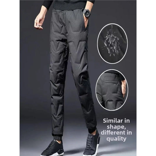 Men's down Pants Winter Outdoor Wear Cold Resistant Polar Region Ultra Cold Female Fleece Trousers Long Pants Slim Fit Style