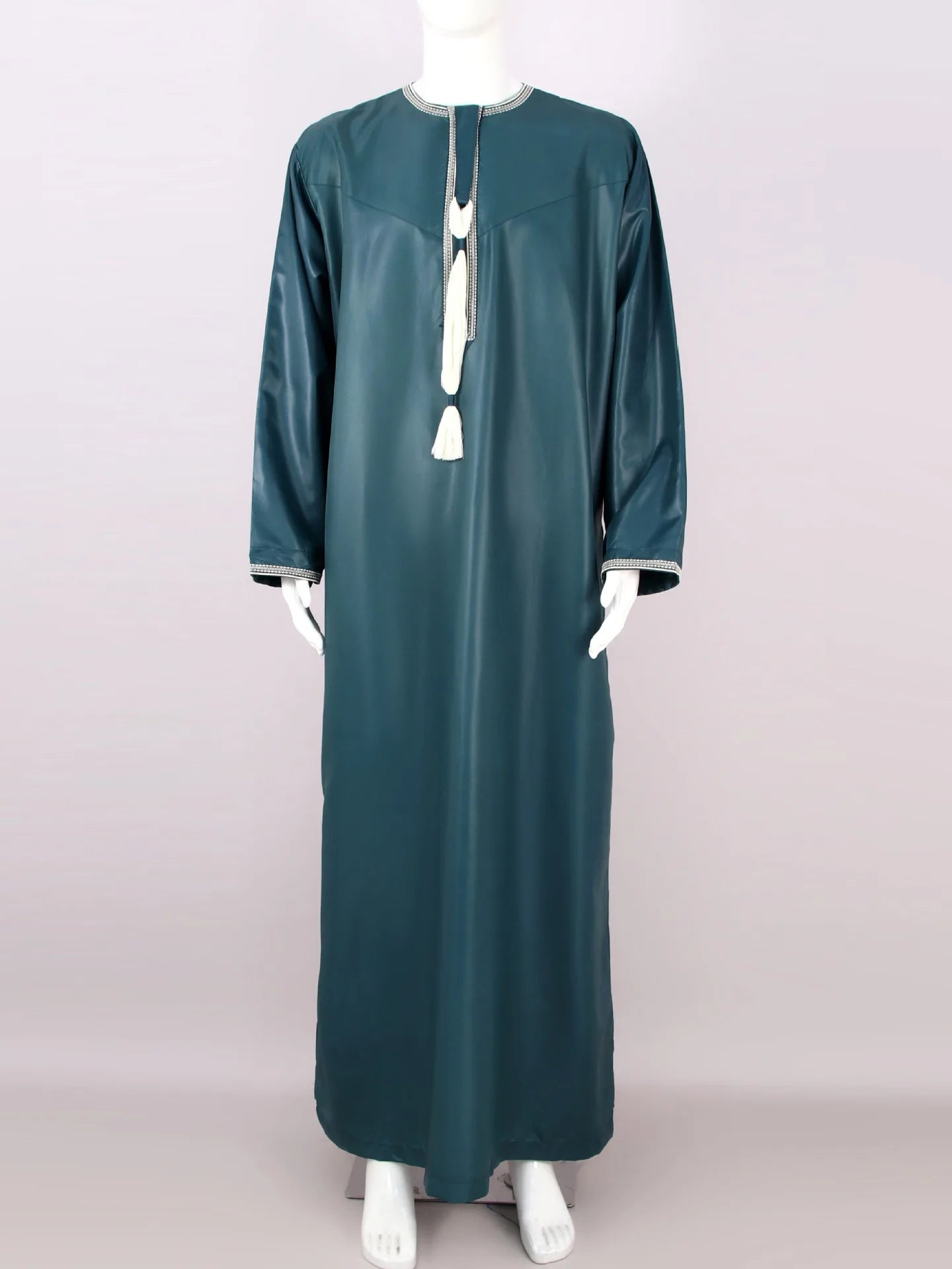 Large Loose Muslim Men's Round Neck Embroidered Robe Comfortable And Breathable Solid Color Long Style