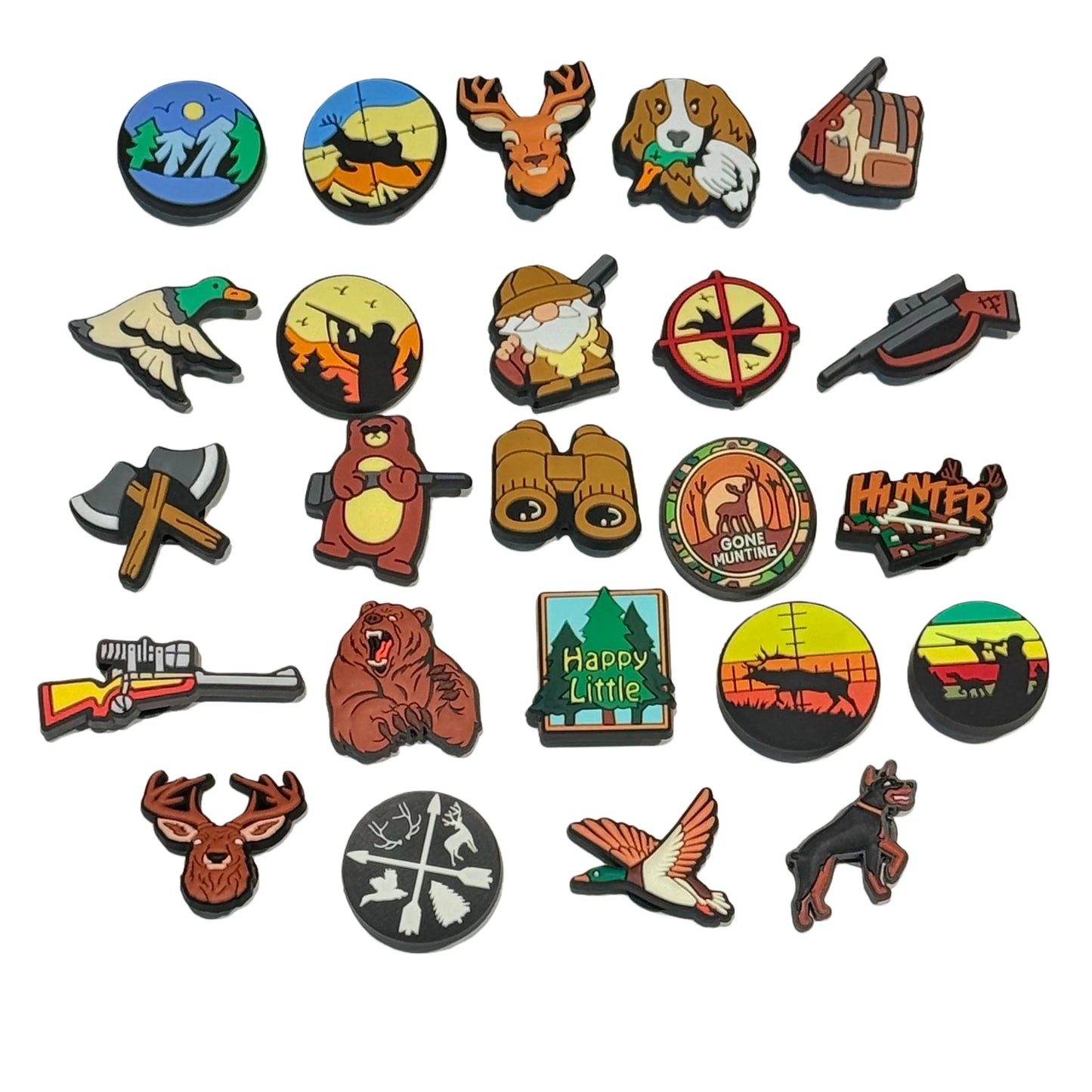 13-100Pcs Shotgun Axe Deer PVC Shoe Charms Hunting Bird Garden Shoes Buckle Accessories Fit Man Party Present