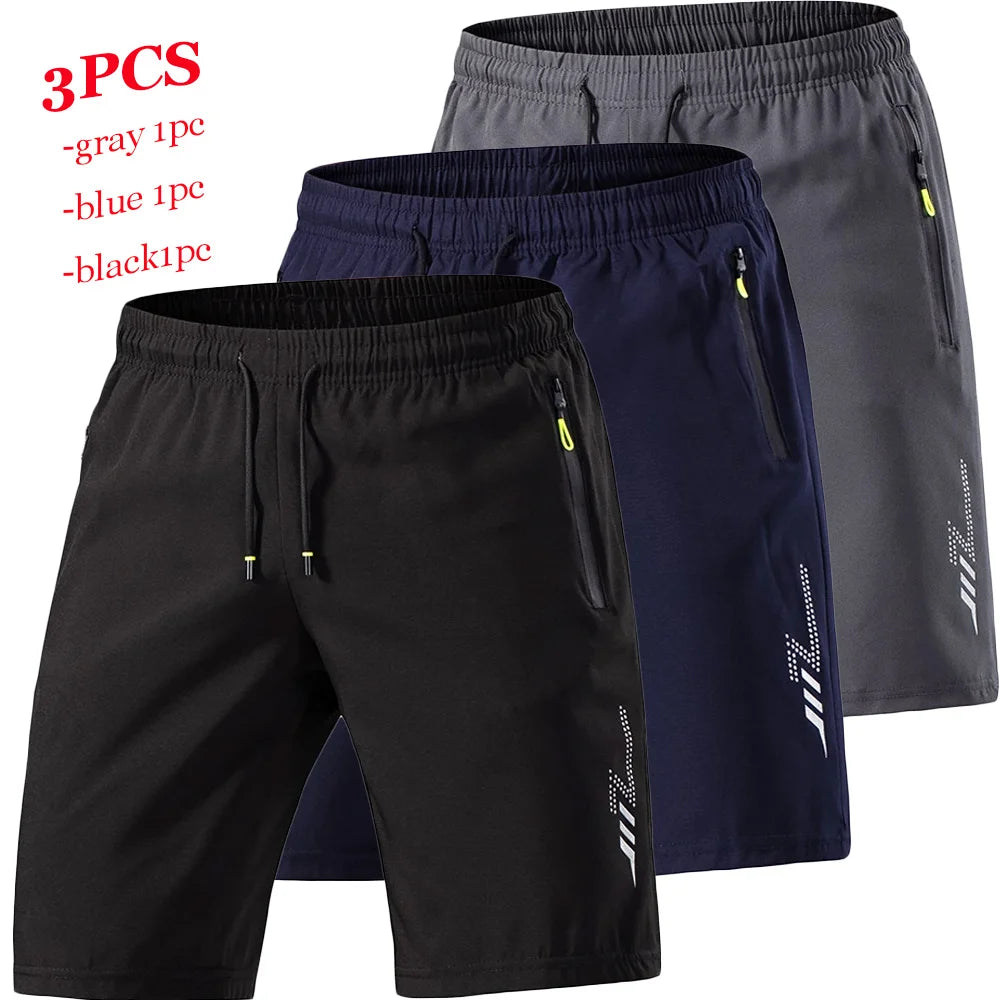 Men's 3-Pcs Sports Shorts Quick Dry Summer Fitness Gym Training Short Pants Lightweight Cool Sportswear Breathable Beach Shorts