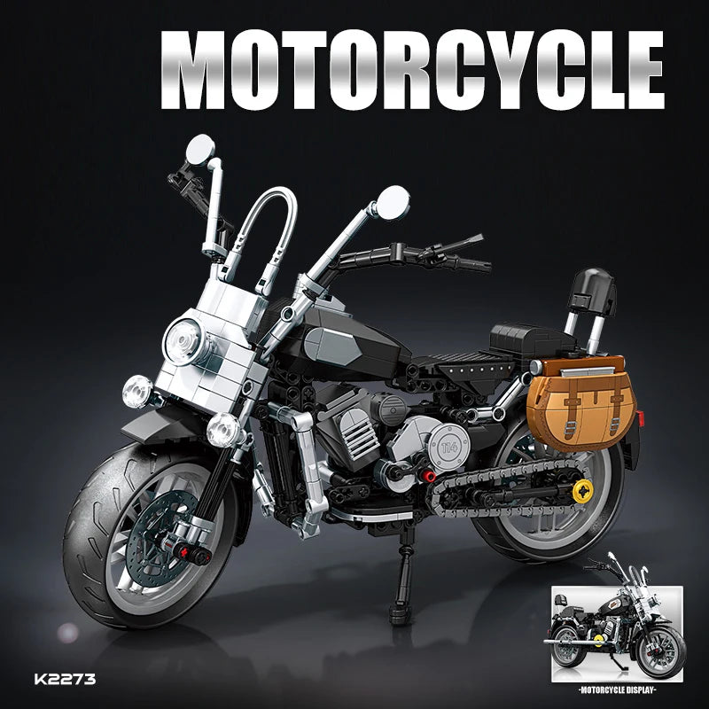 Retro Cruiser Motorcycle Building Blocks Set Classic Vintage Motorbike Model, With Stand, Birthday Christmas Gift