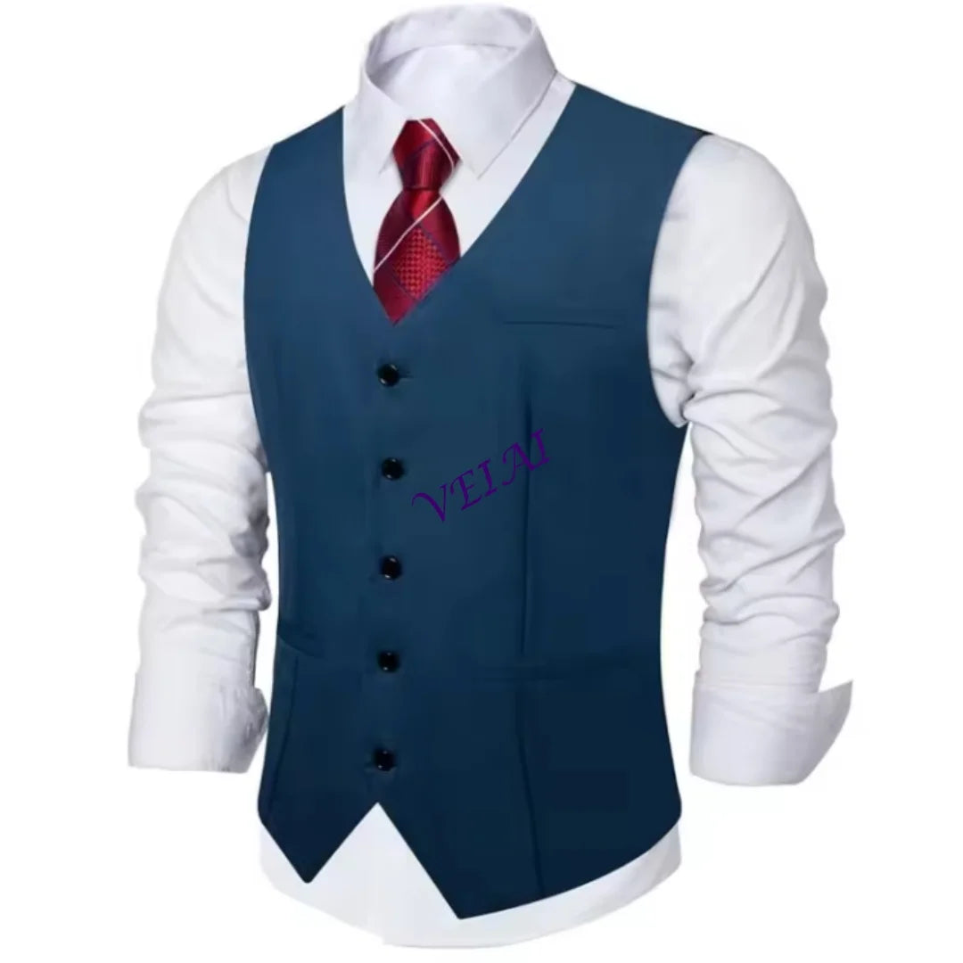 Customized Men's Slim Fit Suit Vest - Single Breasted Sleeveless V-Neck Formal Waistcoat w/ 2 Pockets | Wedding, Prom & Tuxedo A
