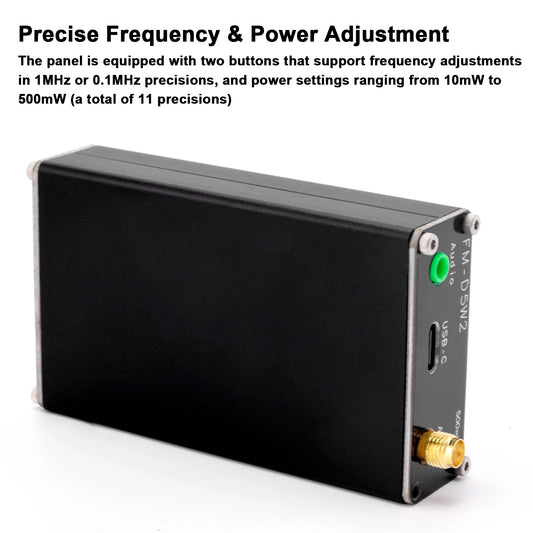 0.5W Frequency Modulation Emitter 76-108Mhz 500mW Digital Display Stereo Transmitting Device Type-C Interface 2000M Transmission