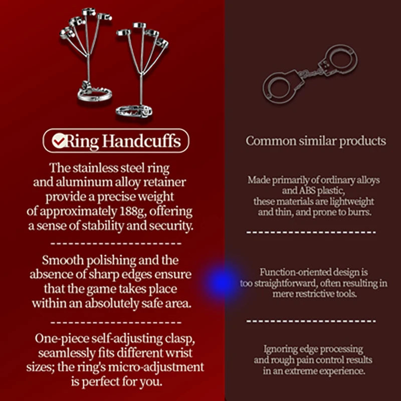 1set Ring Handcuffs Stainless Steel Ring Wrist Cuff Screw Adjustment BDSM Bondage Sex Toy Adult Pleasure Sex Toys Sexual Wellnes