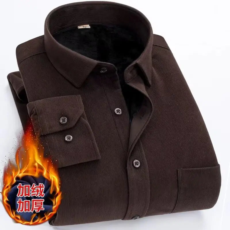 Men's Fleece Lined Corduroy Long Sleeve Shirt Thick Warm Casual Color Autumn Winter Fashion Outerwear Breathable Youth ...