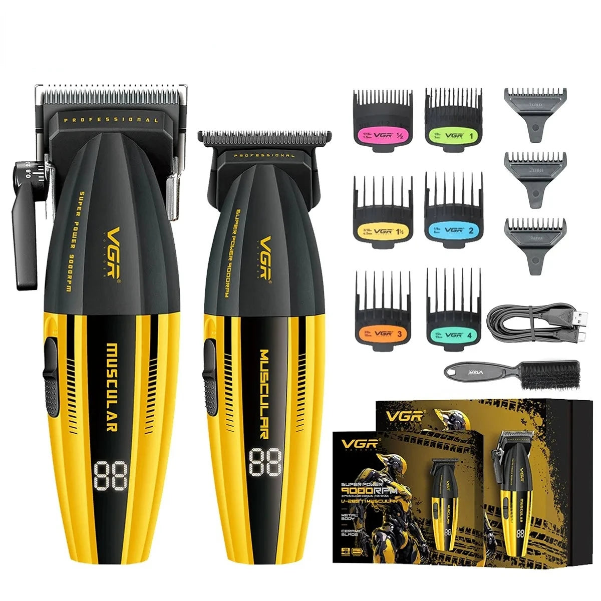 VGR Hair Trimmer Adjustable Hair Clippers Cordless Haircut Machine Barber Combo Digital Display Trimmer for Men V-285C V-285T