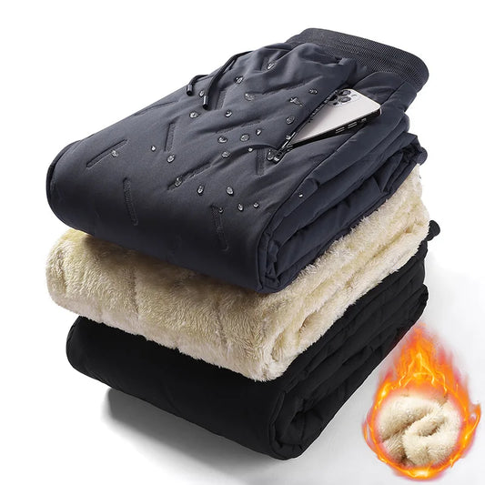2024 New Winter Down Cotton Pants Men's Plush Thick Wool Warm Sports Pants Casual Waterproof Windproof Cold-proof Cotton Pants