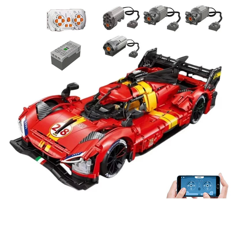 1:8 Technical Super Sport Racing Red F Car Building Blocks Hypercar 499P Car Assembling Bricks Model For Boys Birthday Gifts