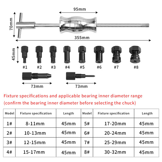 12Pcs/Set Slide Hammer Bearing Removal Tool Internal Extractor for Car Maintenance Blind Hole Bearing Extraction 8-32mm Range