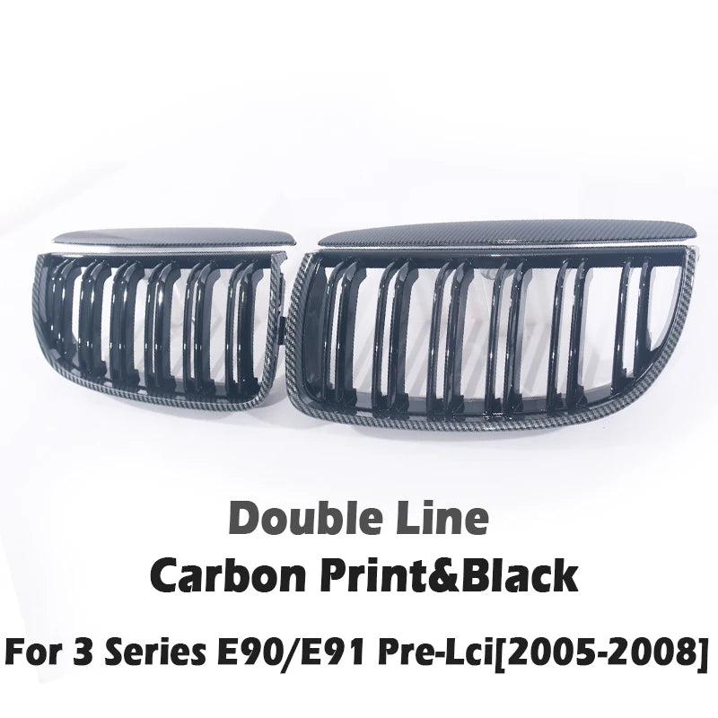 Carbon Fiber Chrome M Color Chrome Gloss Matte Black Grille Kidney Grill For BMW 3 Series E90 E91 Pre-Facelift 2005-2008 320 330