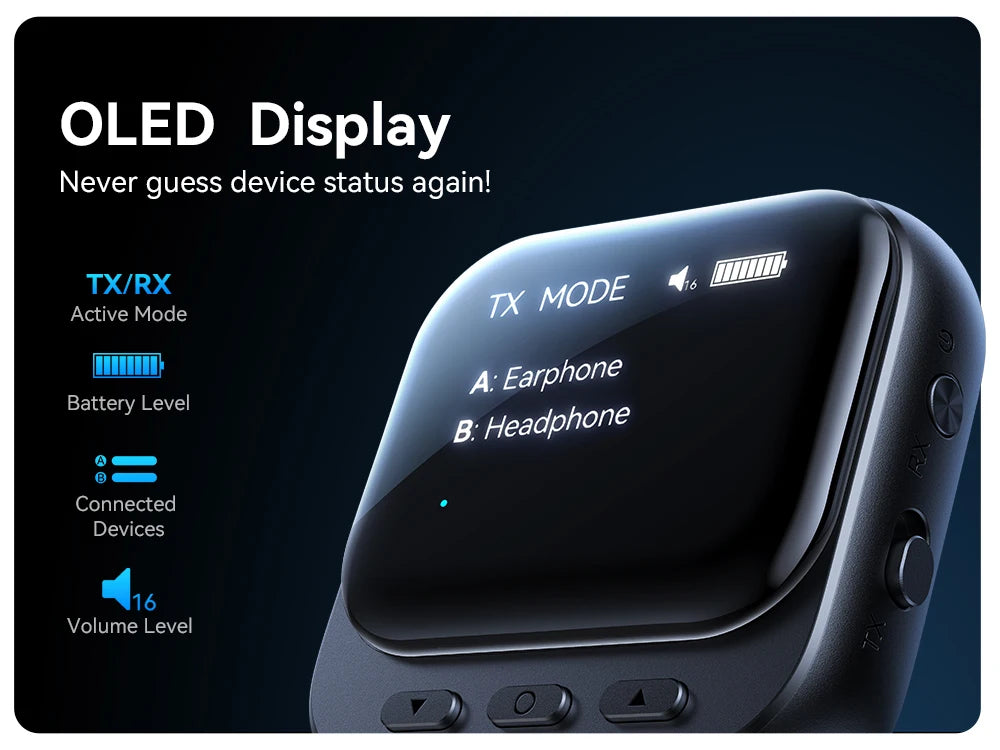 Joyroom Car Bluetooth 5.4 Receiver Transmitter 2-IN-1 AUX Car Bluetooth Adapter With LED Display TX/RX Dual Mode