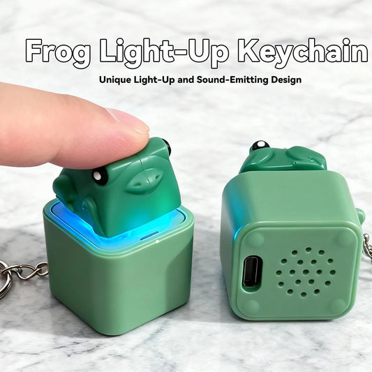 Rechargeable Frog Croaking Fidget Toy with Sound and Lights Portable Click Button Keychain for Kids Boys Girls Gift
