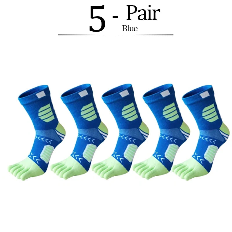 5 Pairs Sport Toe Socks Compression Pure Cotton Sweat-Absorbing Colorful Bike Marathon Fitness Outdoor Basketball 5 Finger Socks